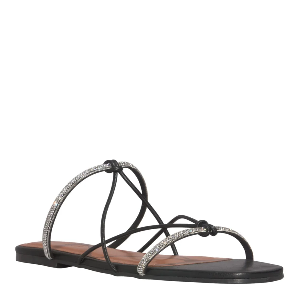 Rasteira Brilho Strass Napa Soft Preta - vista 2 de 5