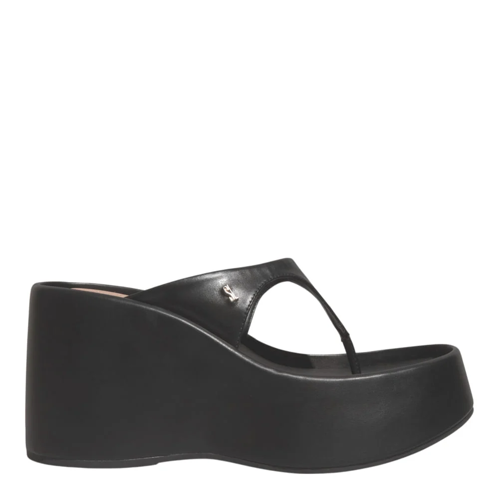 Sandália Plataforma Thong Couro Confort Preto - vista 1 de 4