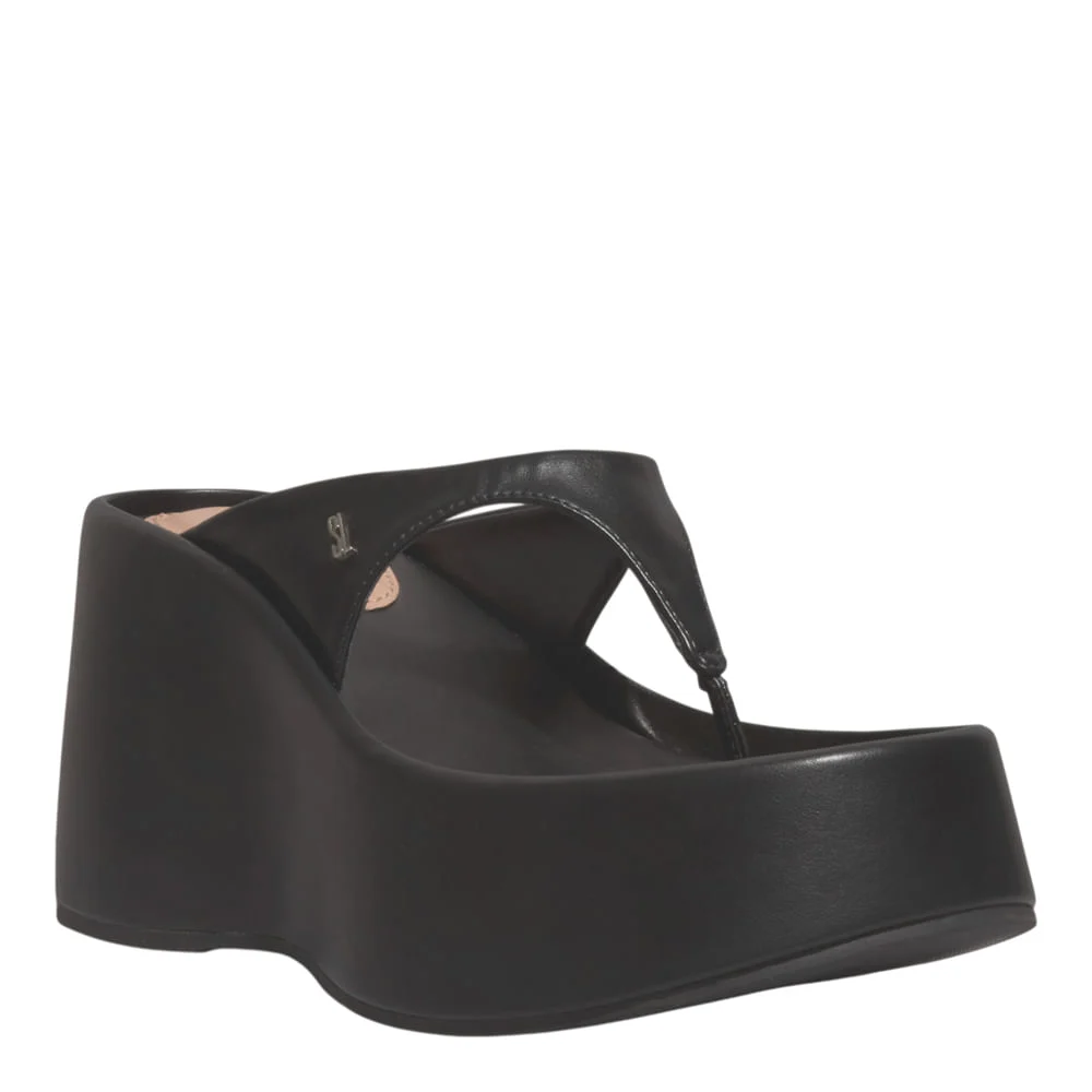 Sandália Plataforma Thong Couro Confort Preto - vista 2 de 4