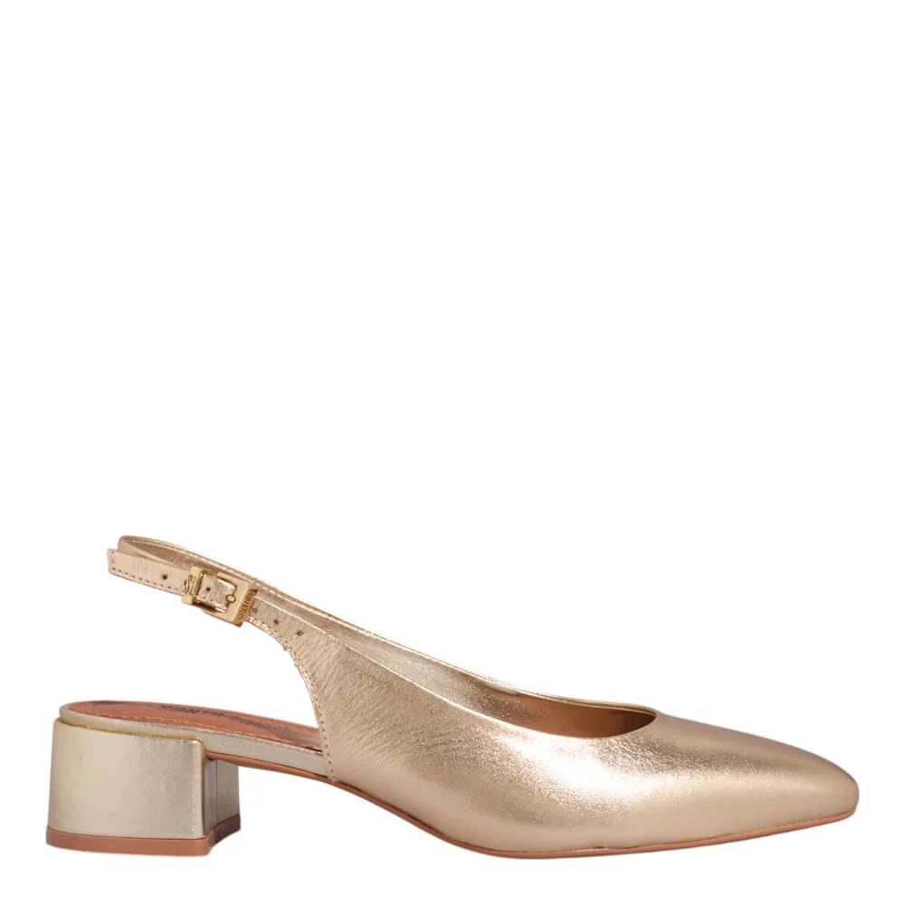 Scarpin Slingback Couro Metalizado Salto Bloco Dourado - vista 1 de 3