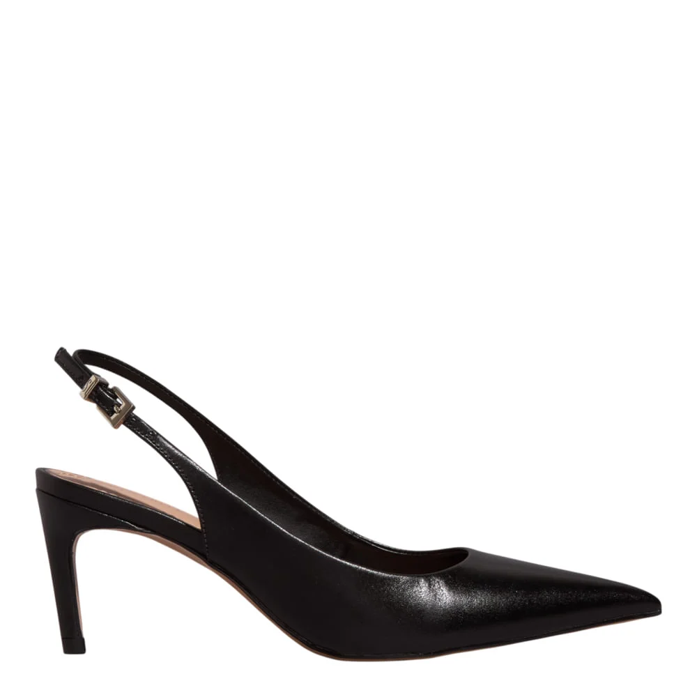 Scarpin Slingback Couro Confort Salto Fino Preto - vista 1 de 3