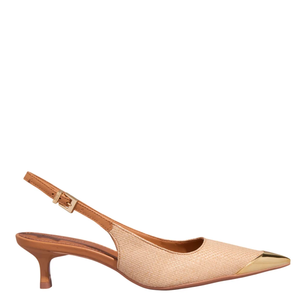 Scarpin Slingback Rafia Salto Fino Bege - vista 1 de 5