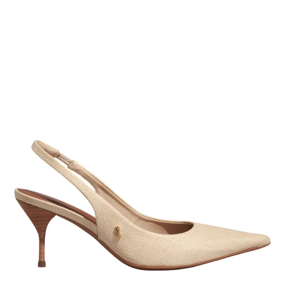Scarpin Slingback Palha Salto Agulha Bege - vista 1 de 3