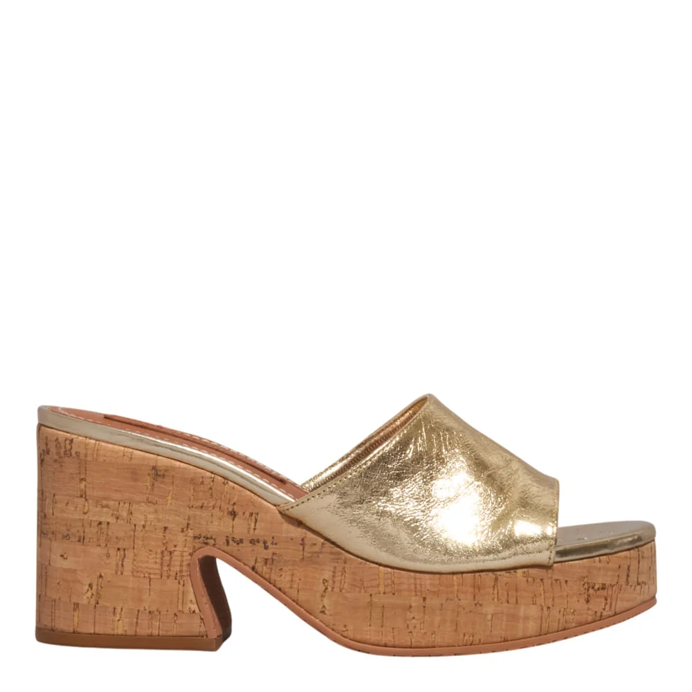 Mule Anabela Couro Metalizado Dourado - vista 1 de 3