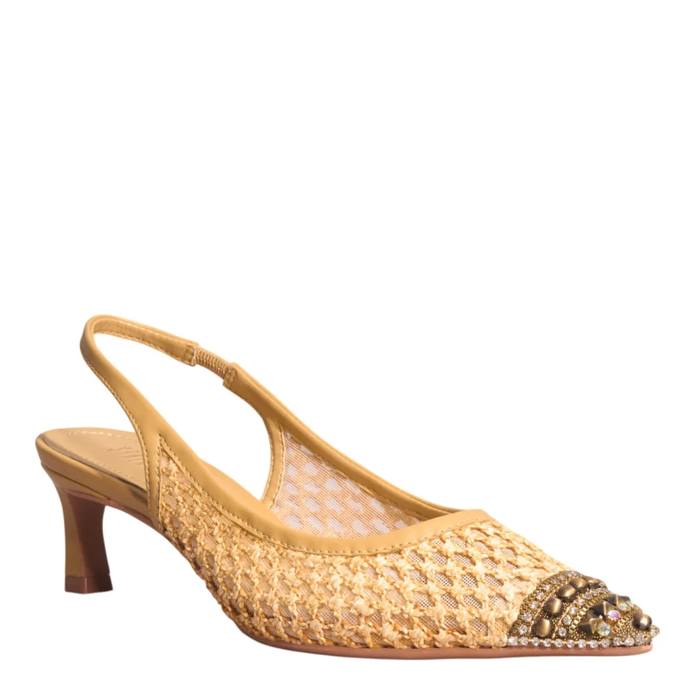 Scarpin Slingback Strass Salto Fino Bege Claro - vista 2 de 4