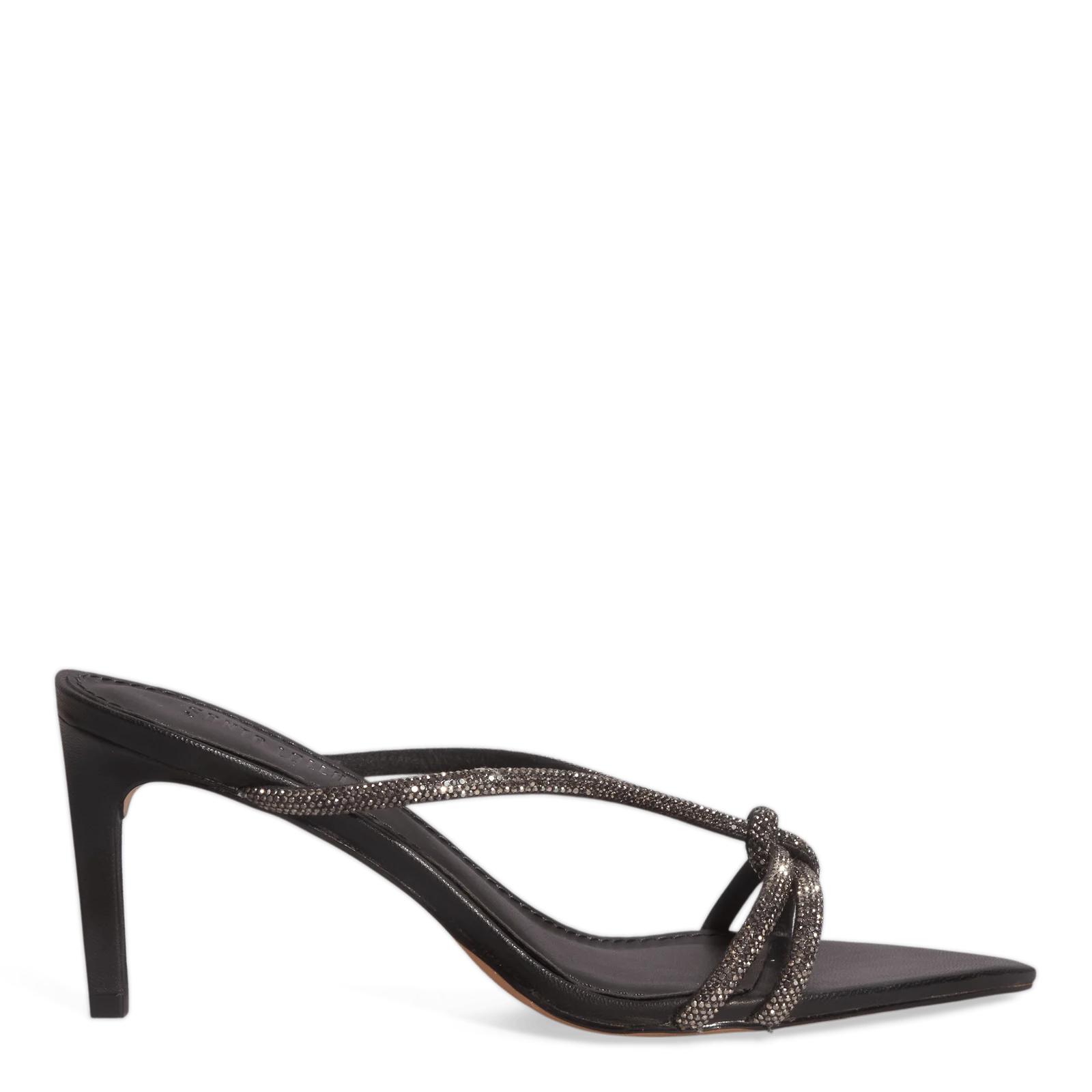 Mule Bico Folha Strass Brilhante Salto Fino Preto - vista 1 de 3