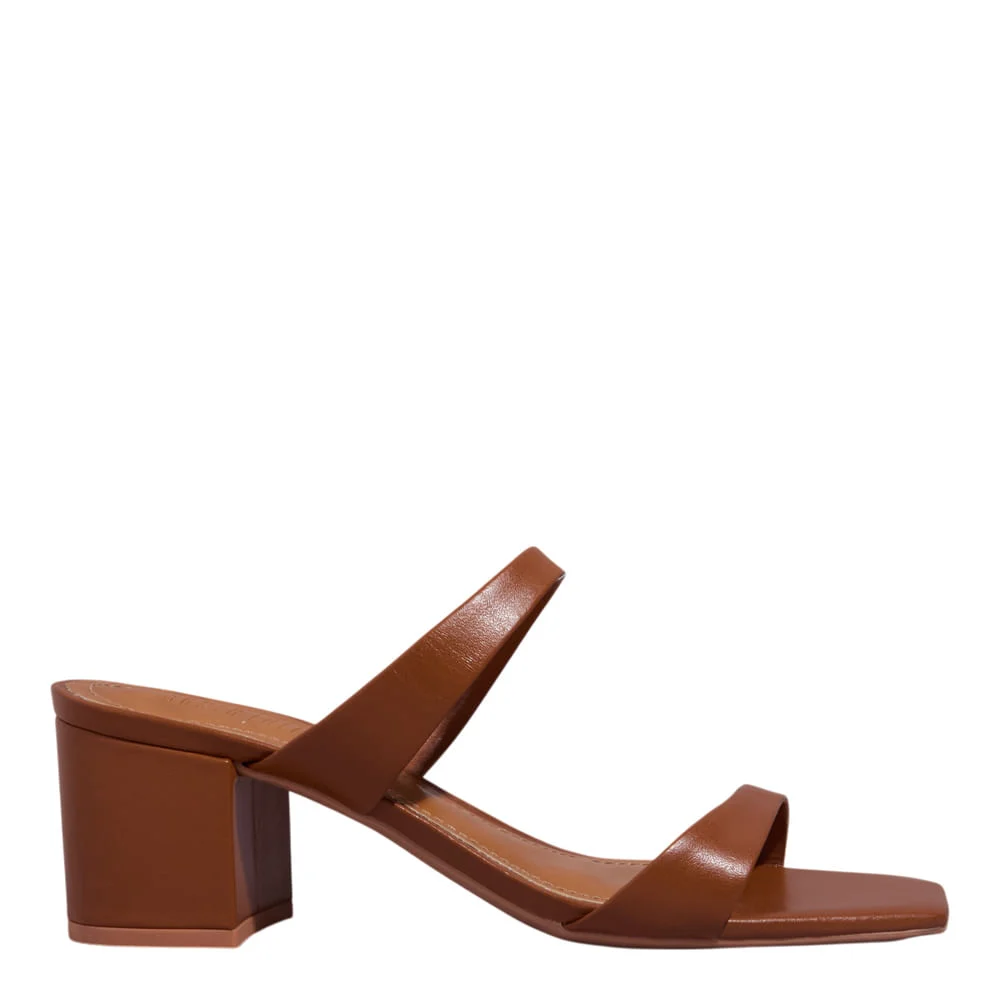 Mule Couro Confort Marrom Salto Bloco - vista 1 de 3