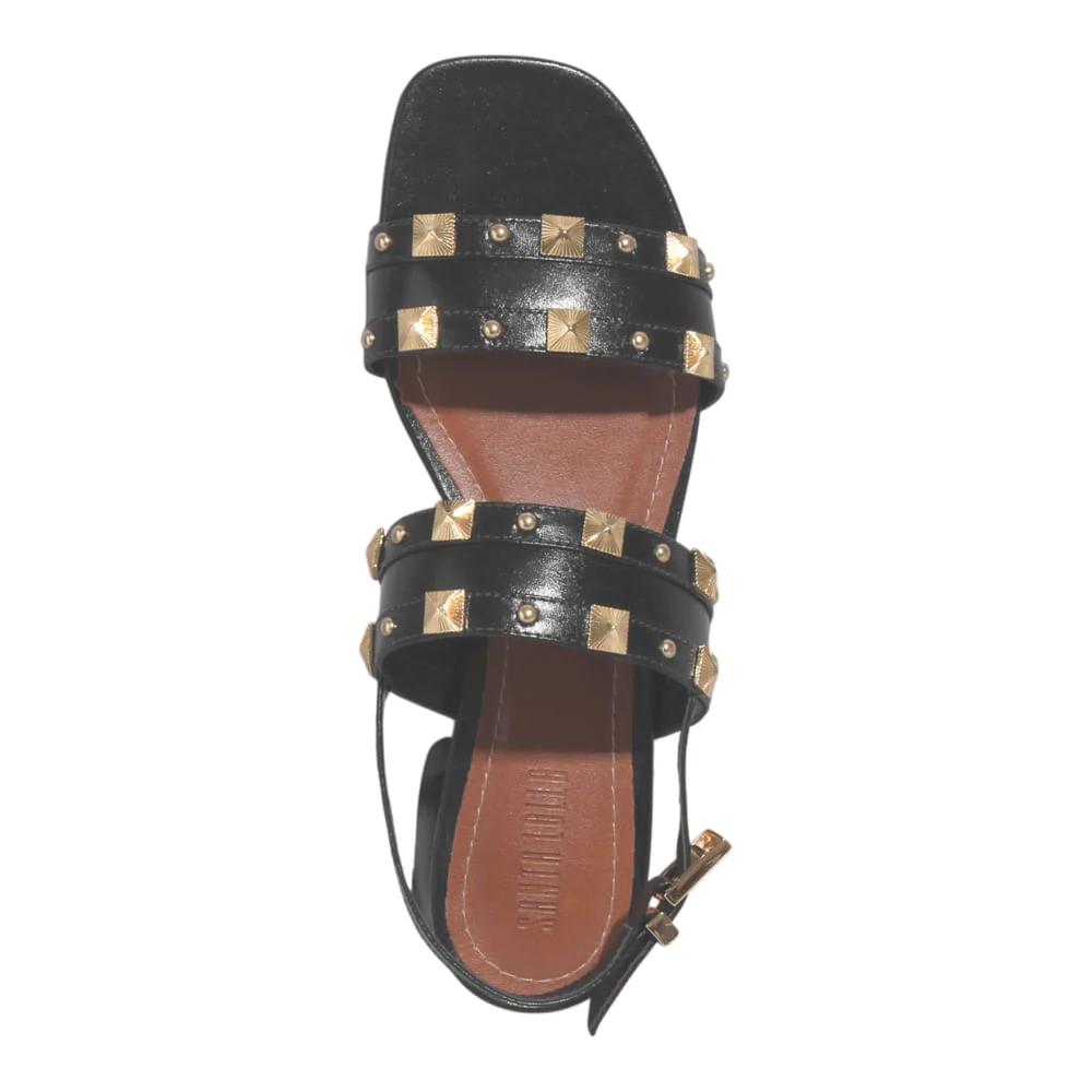 Rasteira Couro Preta Salto Baixo Spikes - vista 4 de 4