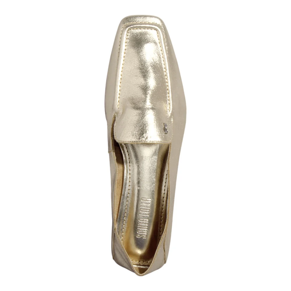 Mocassim Couro Metalizado Dourado Bico Quadrado - vista 4 de 5
