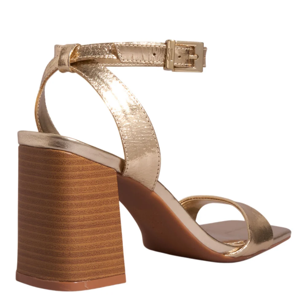 Sandália Couro Metalizado Dourado Salto Fachete - vista 3 de 3