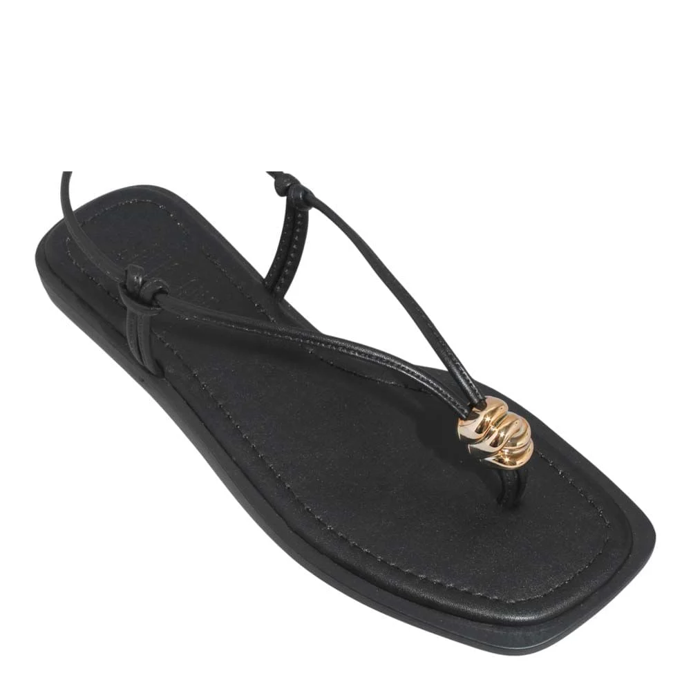 Rasteira Napa Soft Preto Bico Quadrado - vista 4 de 5