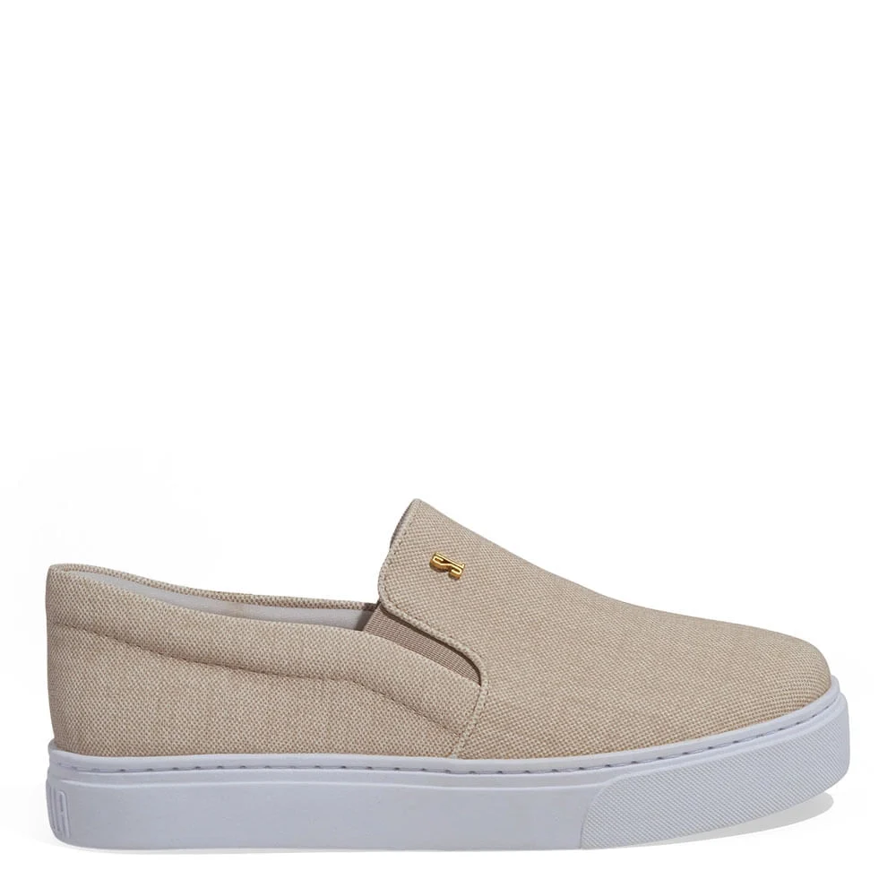 Tênis Slip On Tecido Bege Linho - vista 1 de 4