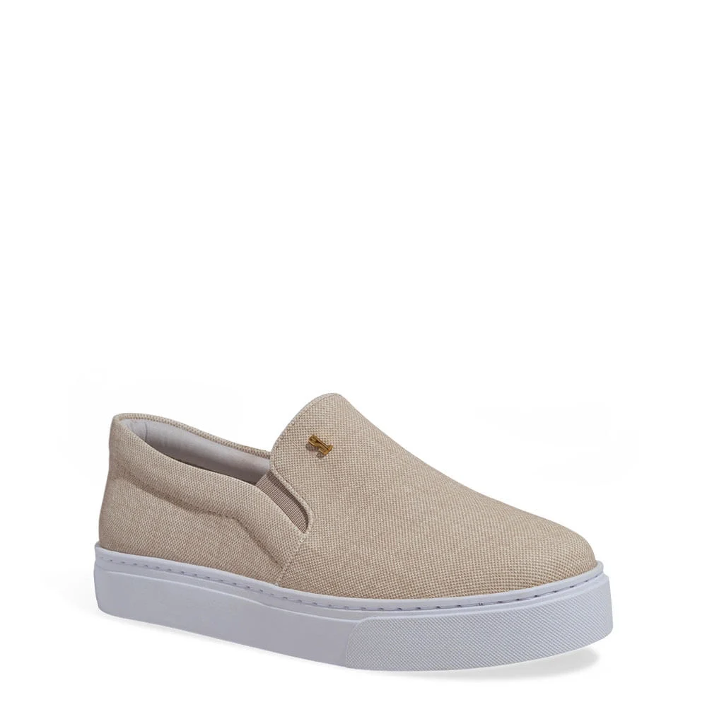 Tênis Slip On Tecido Bege Linho - vista 2 de 4