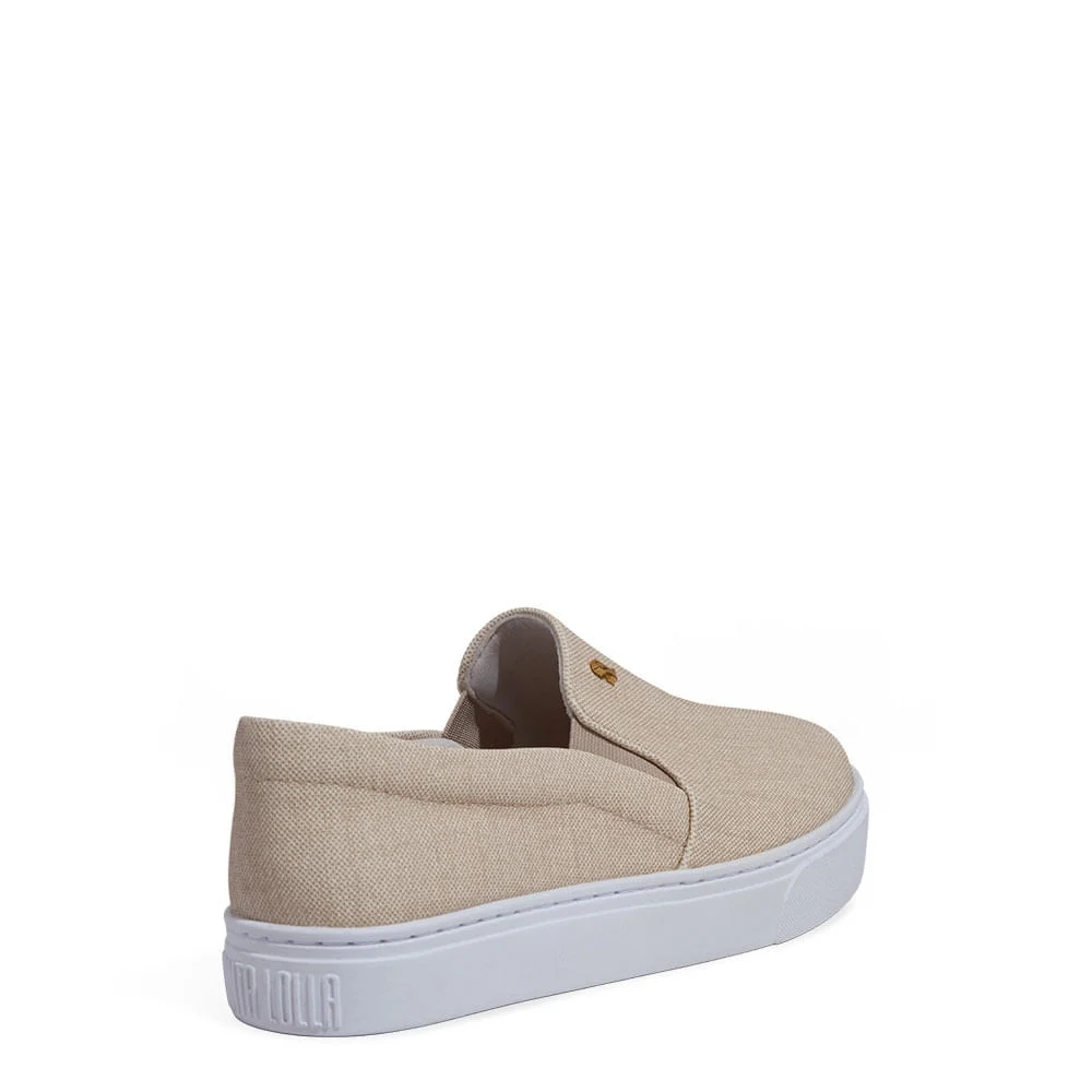 Tênis Slip On Tecido Bege Linho - vista 3 de 4