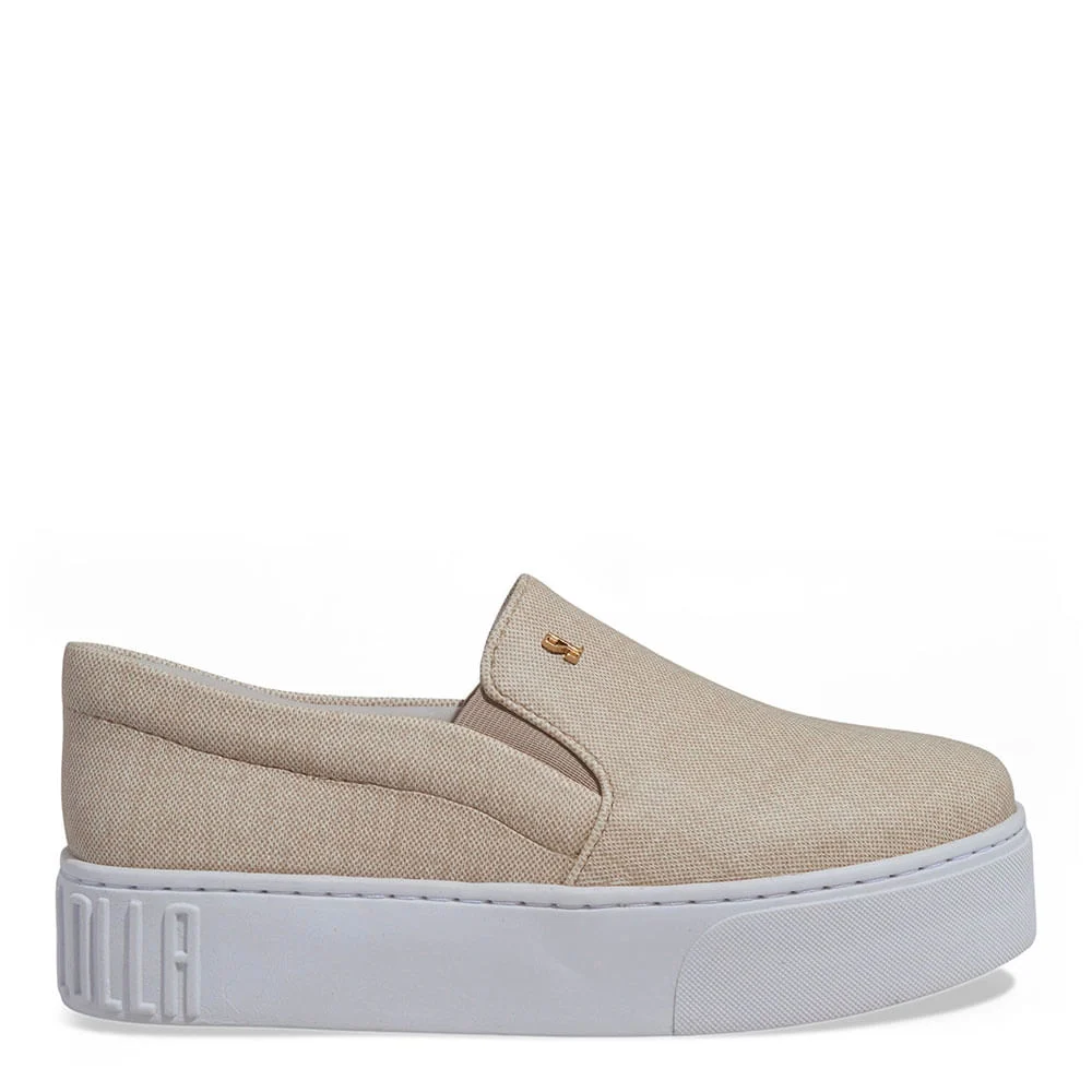 Tênis Slip On Plataforma Tecido Linho Bege - vista 1 de 4