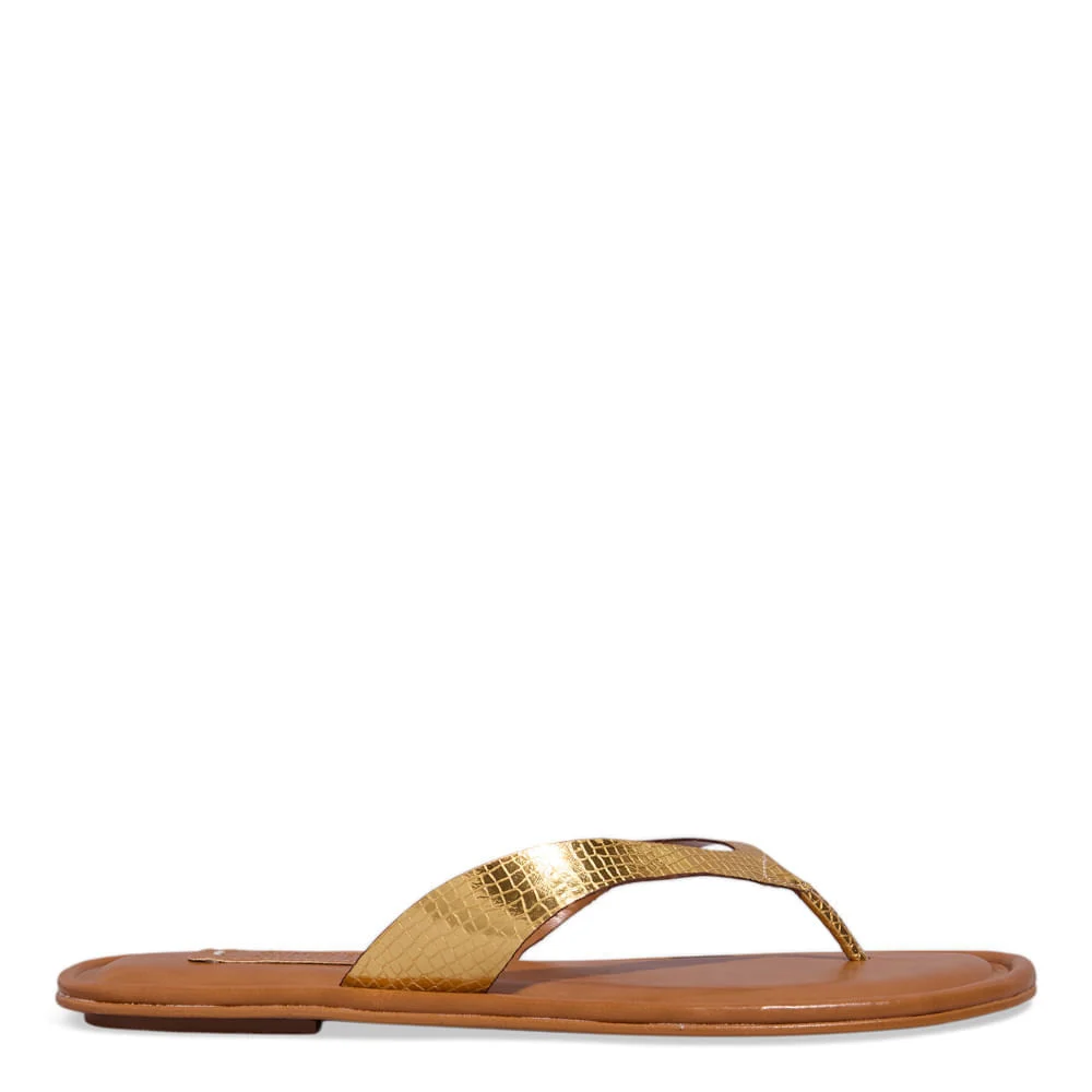 Rasteira Thong Cobra Dourada Metalizada - vista 1 de 4