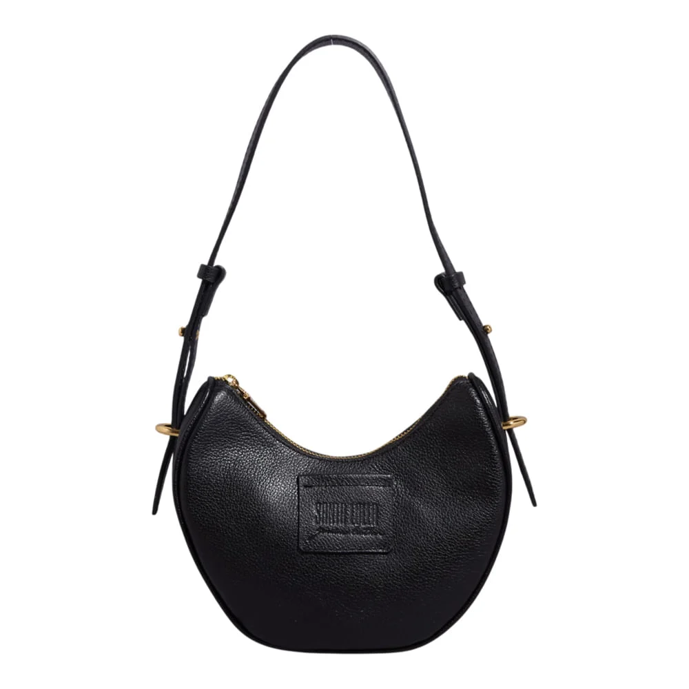 Bolsa Meia Lua Couro Floater Preta Alça de Ombro - vista 1 de 3