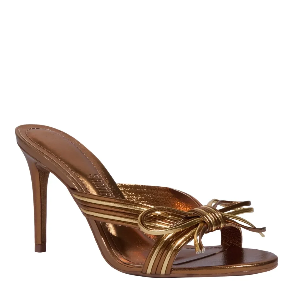 Mule Laço Metalizado Salto Fino Bronze - vista 2 de 3