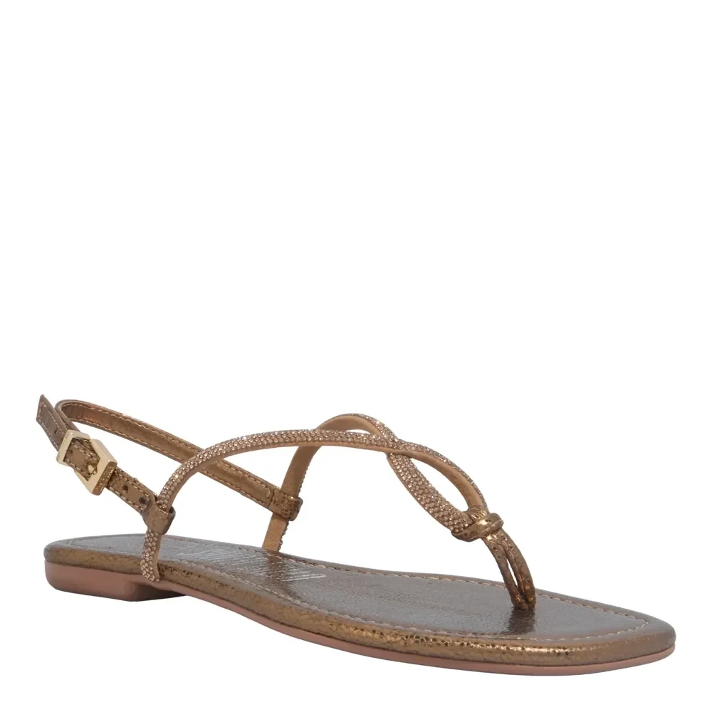 Rasteira Shiny Brilho Strass Tecido Bronze - vista 1 de 3