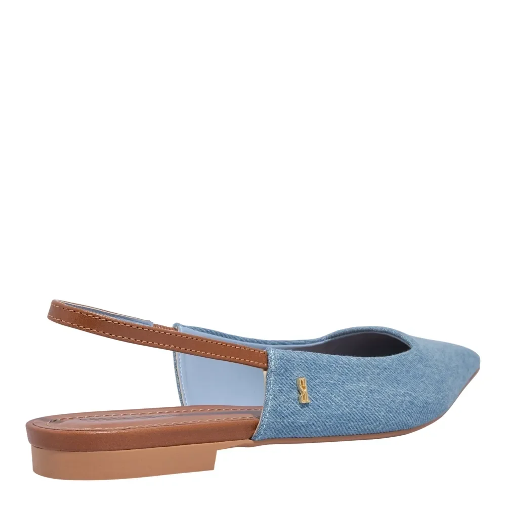 Sapatilha Slingback Texturizada Bico Fino Azul Jeans - vista 3 de 4