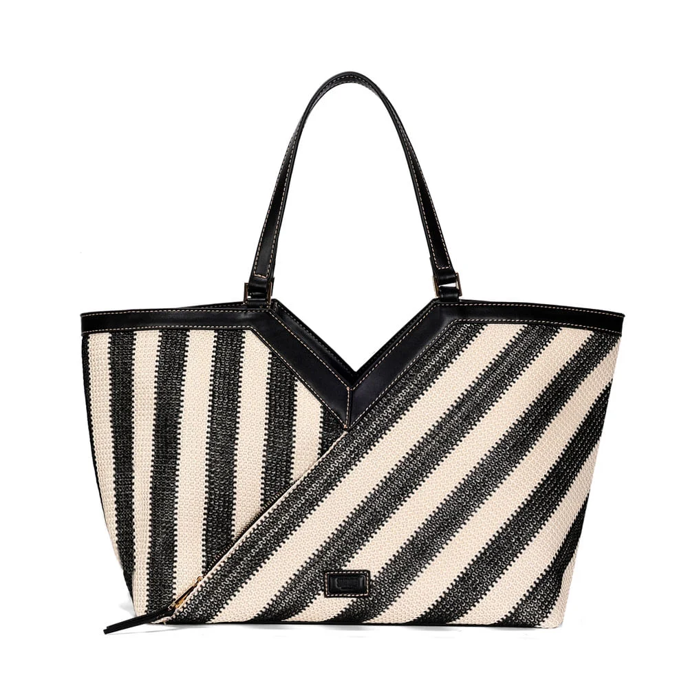 Bolsa Tramado Alça De Mão Listrada Preta e Branco - vista 1 de 4