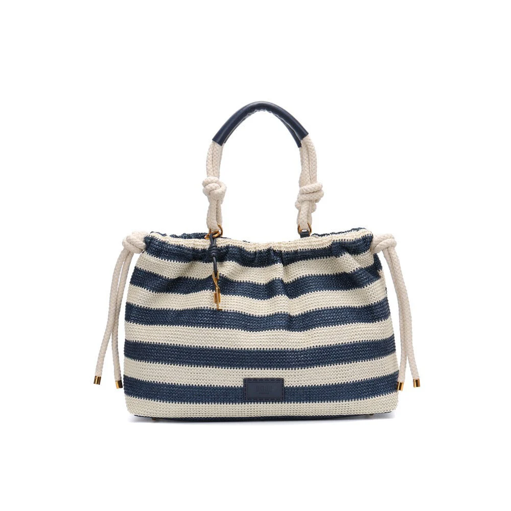 Bolsa Grande Tramado Alça De Ombro Listrada Azul e Branca - vista 1 de 7