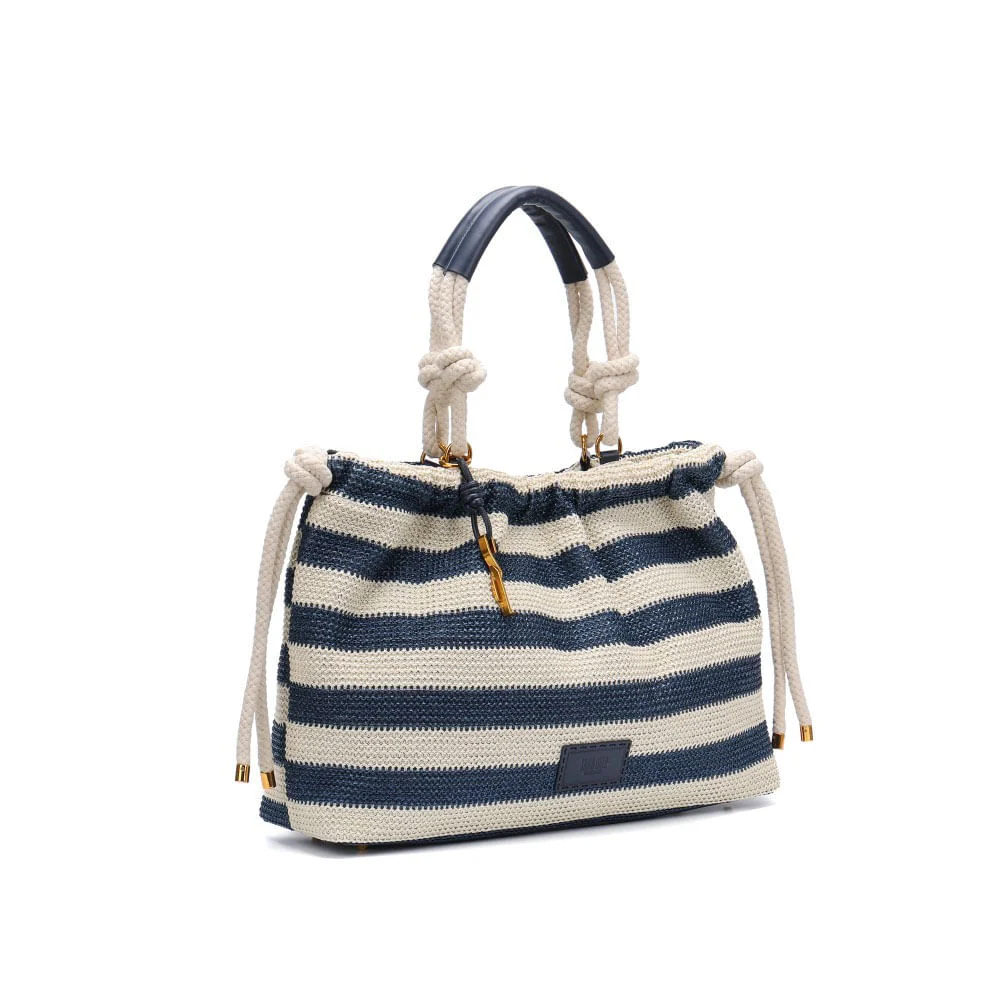 Bolsa Grande Tramado Alça De Ombro Listrada Azul e Branca - vista 2 de 7