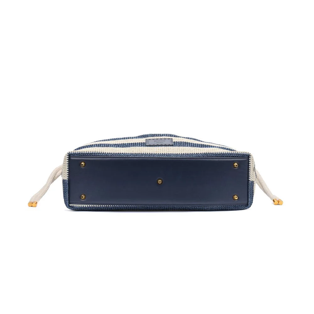 Bolsa Grande Tramado Alça De Ombro Listrada Azul e Branca - vista 4 de 7