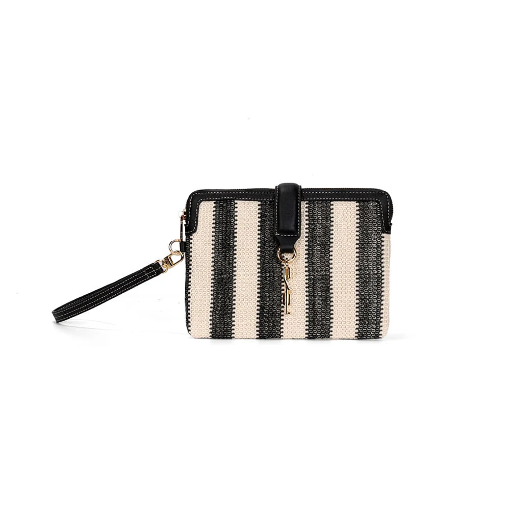 Clutch Tramado Alça De Mão Listrada Preta e Branco - vista 1 de 4
