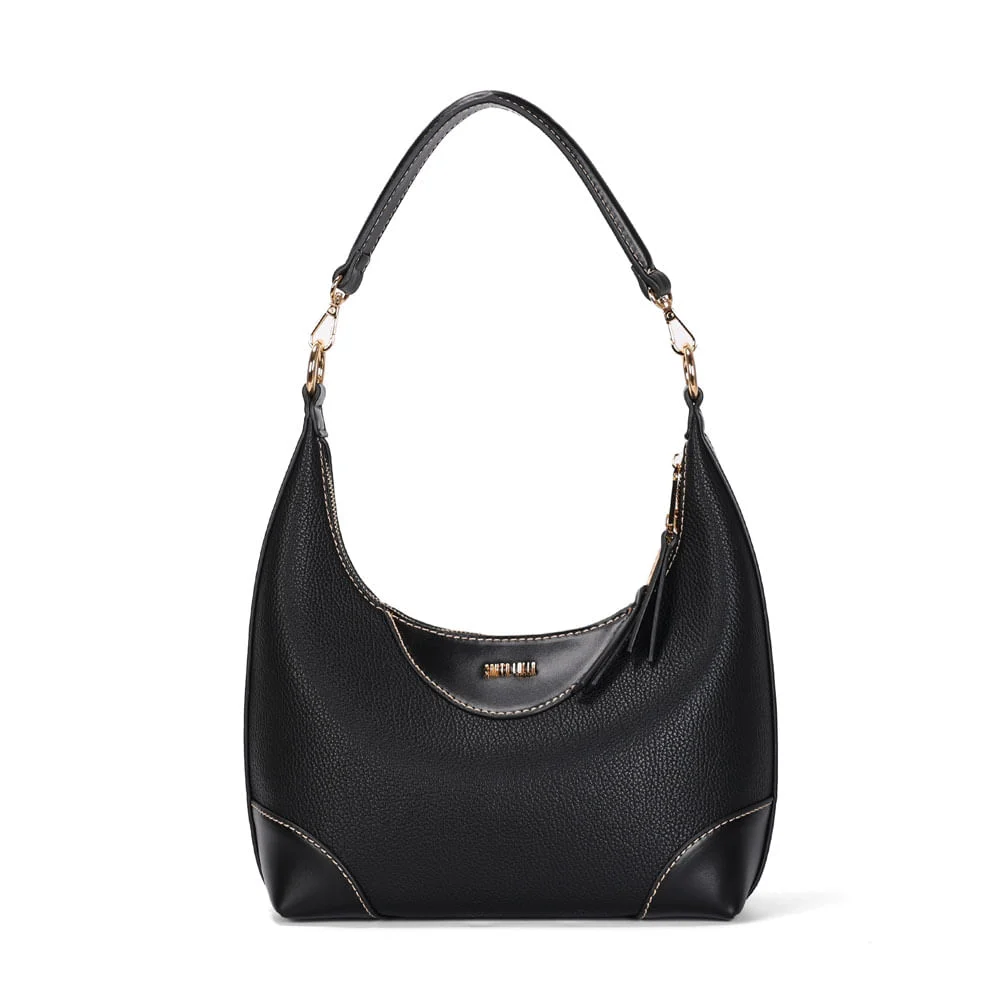 Bolsa Hobo Média Floater Preta Pespontos - vista 1 de 3
