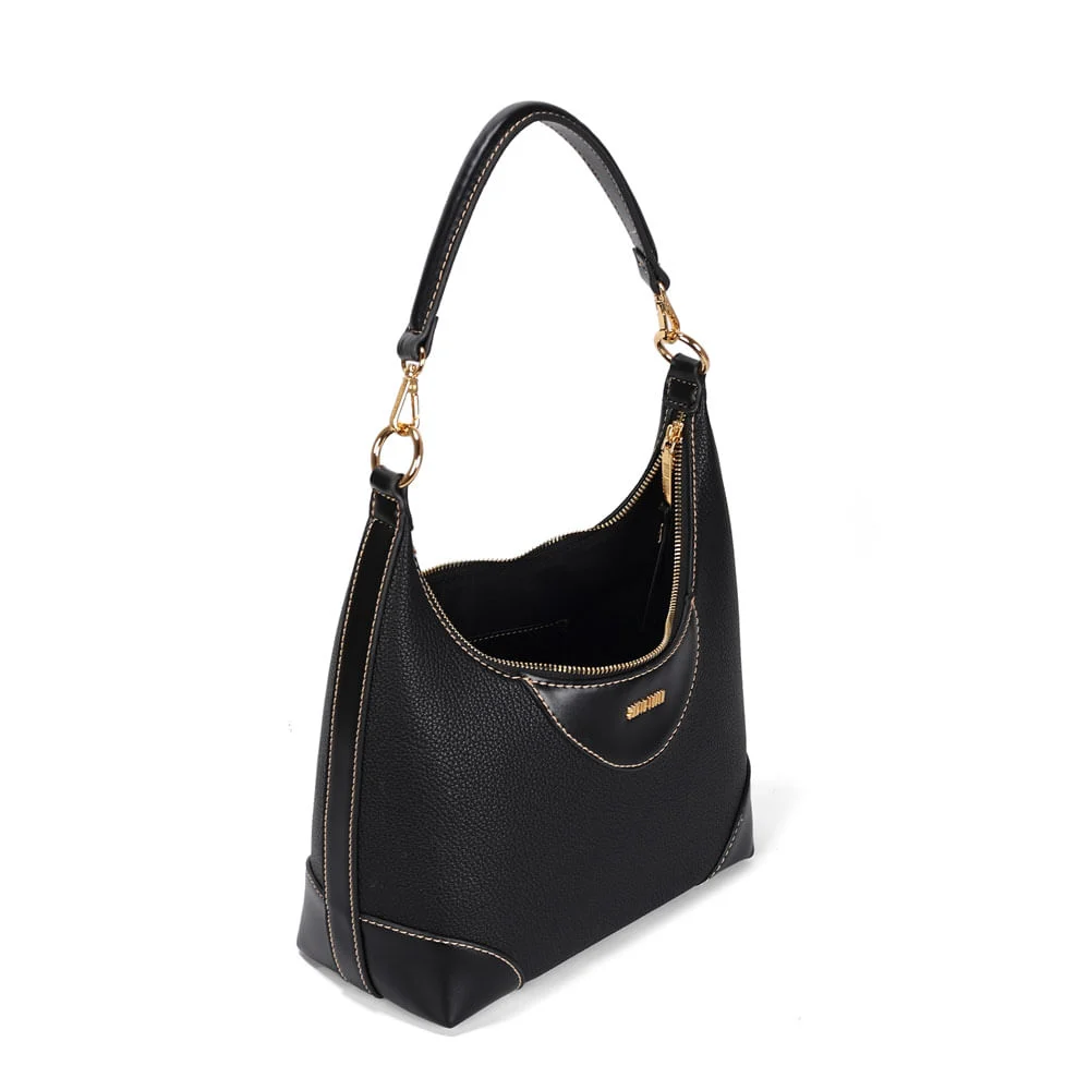 Bolsa Hobo Média Floater Preta Pespontos - vista 3 de 3