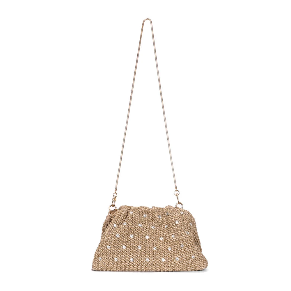 Bolsa Pouch Tramado Alça Tiracolo Bege Brilho - vista 1 de 3