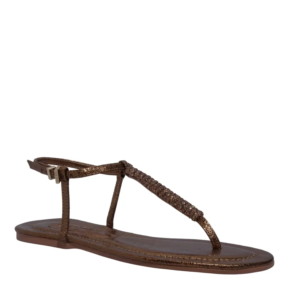 Rasteira Metalizada Bronze Tecido Splendore Strass Brilho - vista 2 de 5