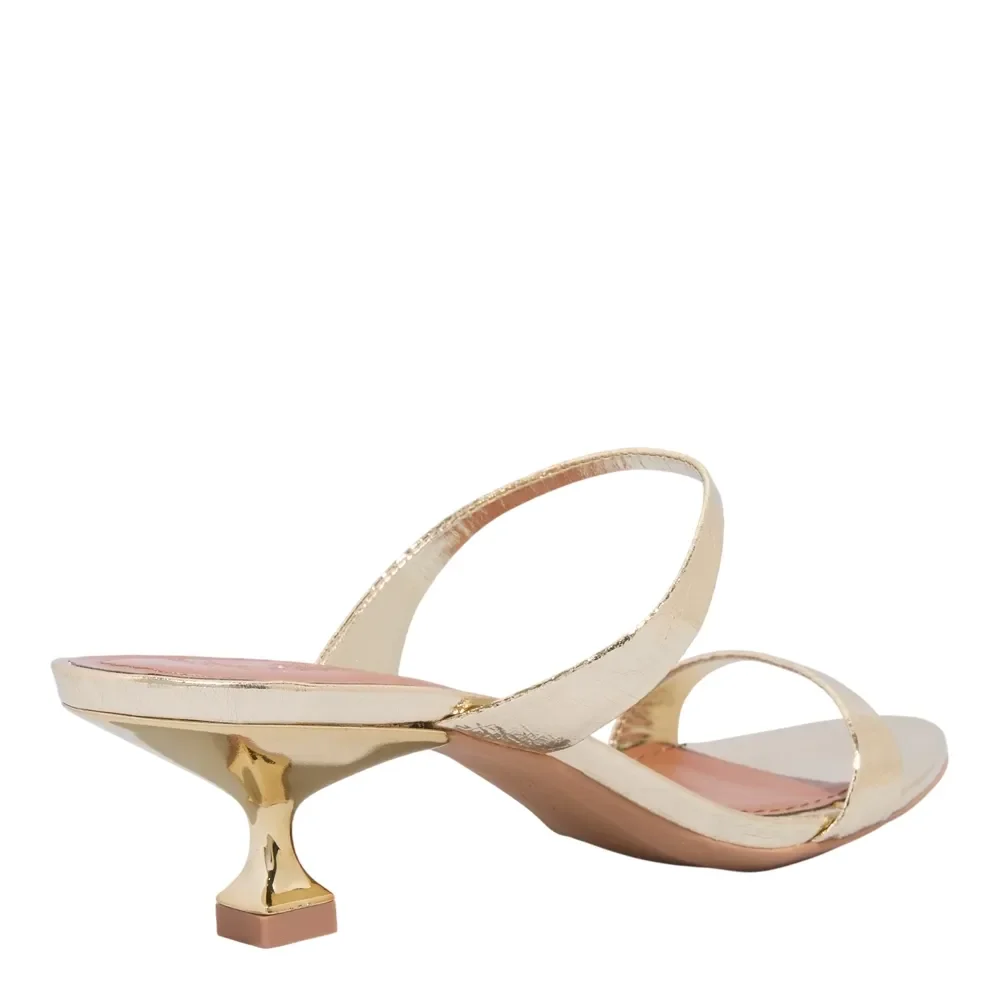 Mule Couro Metalizado Dourado Salto Baixo Fino - vista 3 de 3