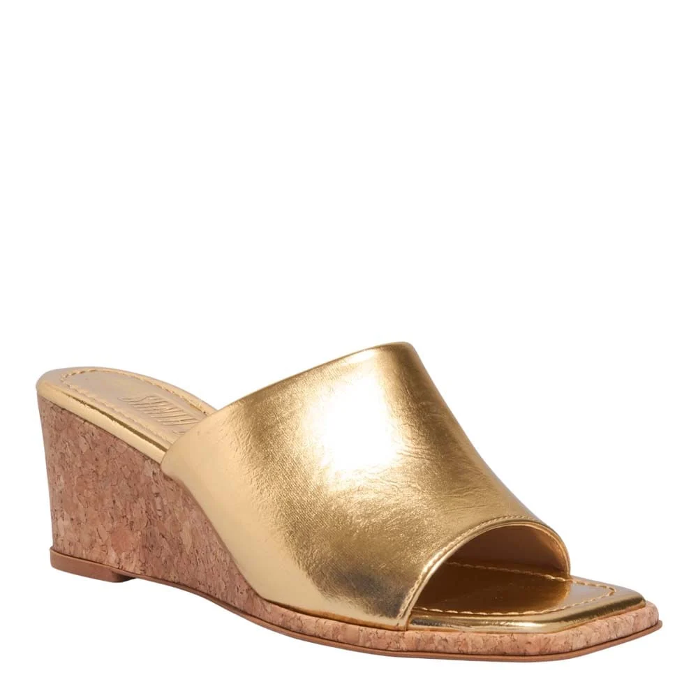 Mule Metalizado Salto Anabela Dourado - vista 2 de 3
