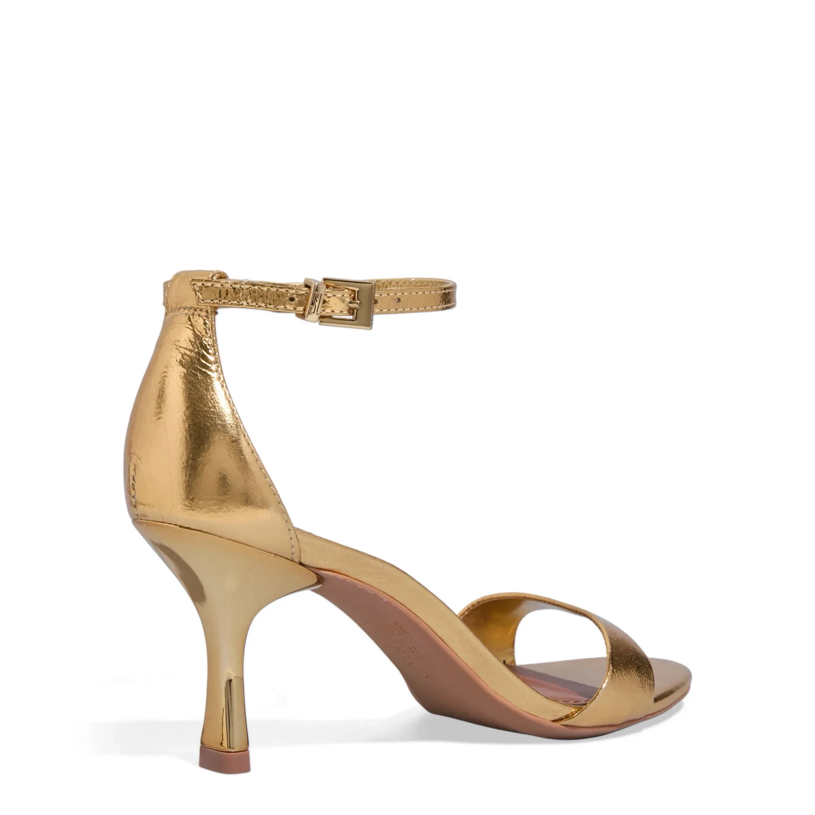 Sandália Couro Metalizado Dourado Salto Fino - vista 2 de 3