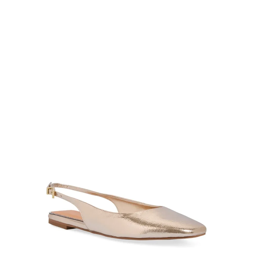 Sapatilha Slingback Metalizada Bico Quadrado Dourada - vista 2 de 4