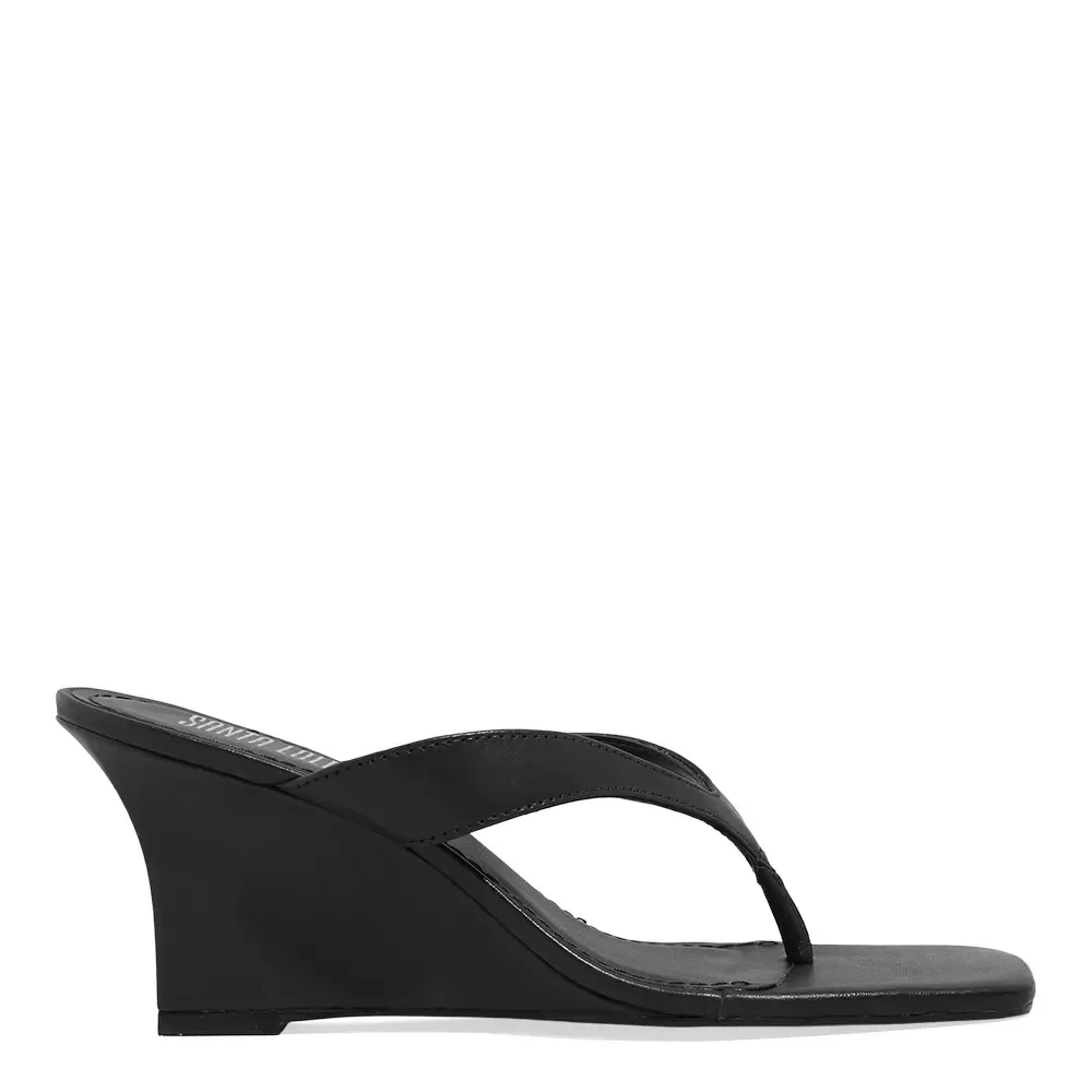 Mule Thong Couro Preto Anabela - vista 1 de 3