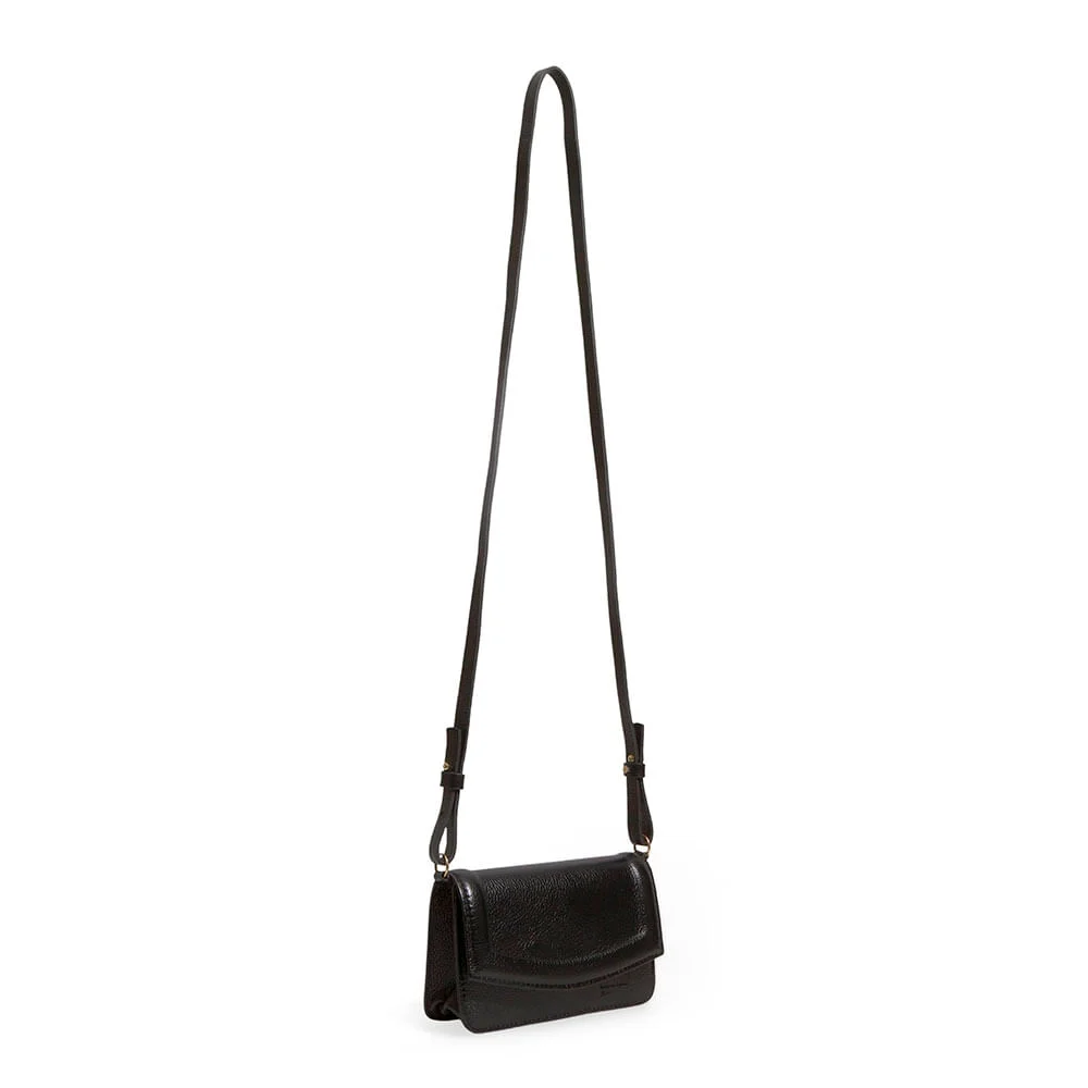Bolsa Couro Floater Preto Alça Longa Transversal - vista 1 de 2