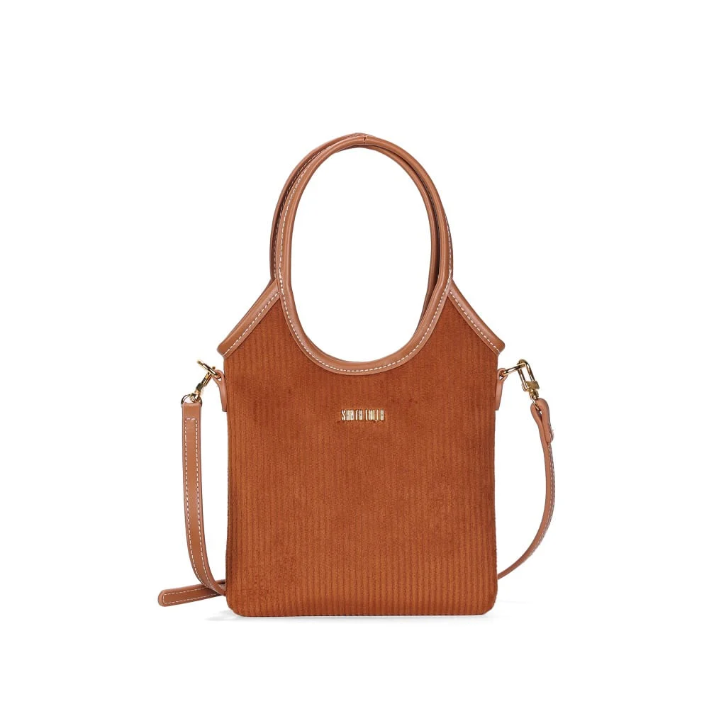 Bolsa Shopper Veludo Cotele Marrom Safari Alça Dupla - vista 1 de 3