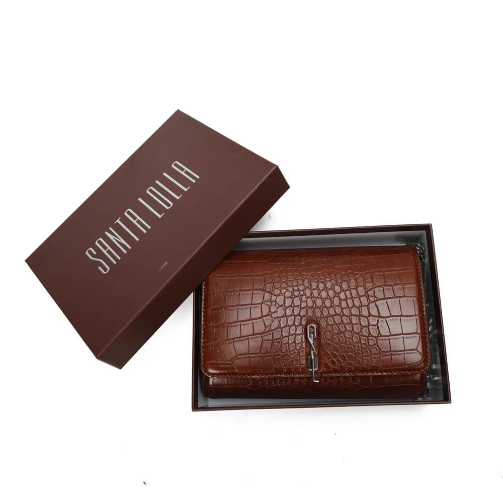 Bolsa Carteira Com Caixa Transversal Croco Marrom Terracota - vista 1 de 9