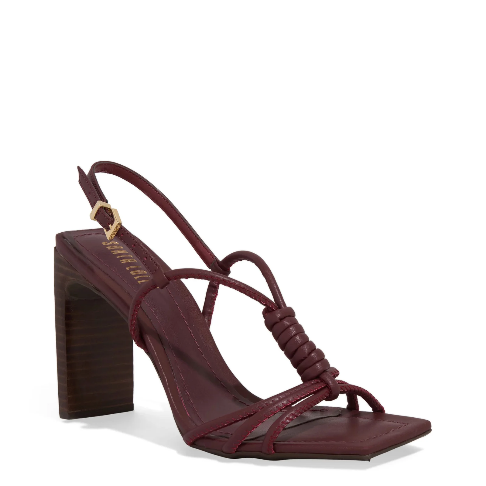 Sandália Napa Bico Quadrado Salto Reto Vermelho Marsala - vista 2 de 3
