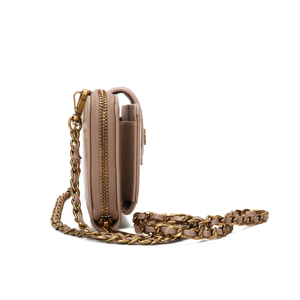 Bolsa Carteira Soft Com Caixa Alça De Ombro Corrente Rose - vista 5 de 8
