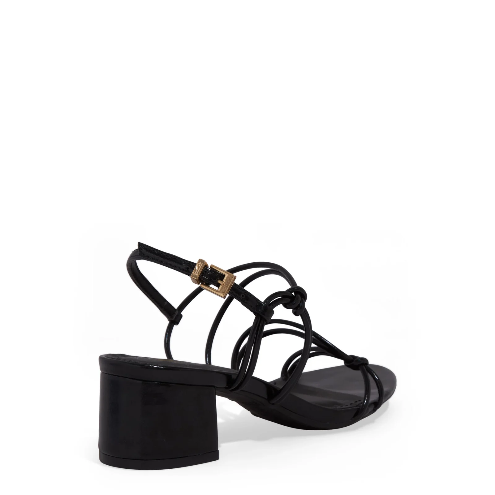 Sandália Tiras Couro Salto Grosso Preta - vista 3 de 3