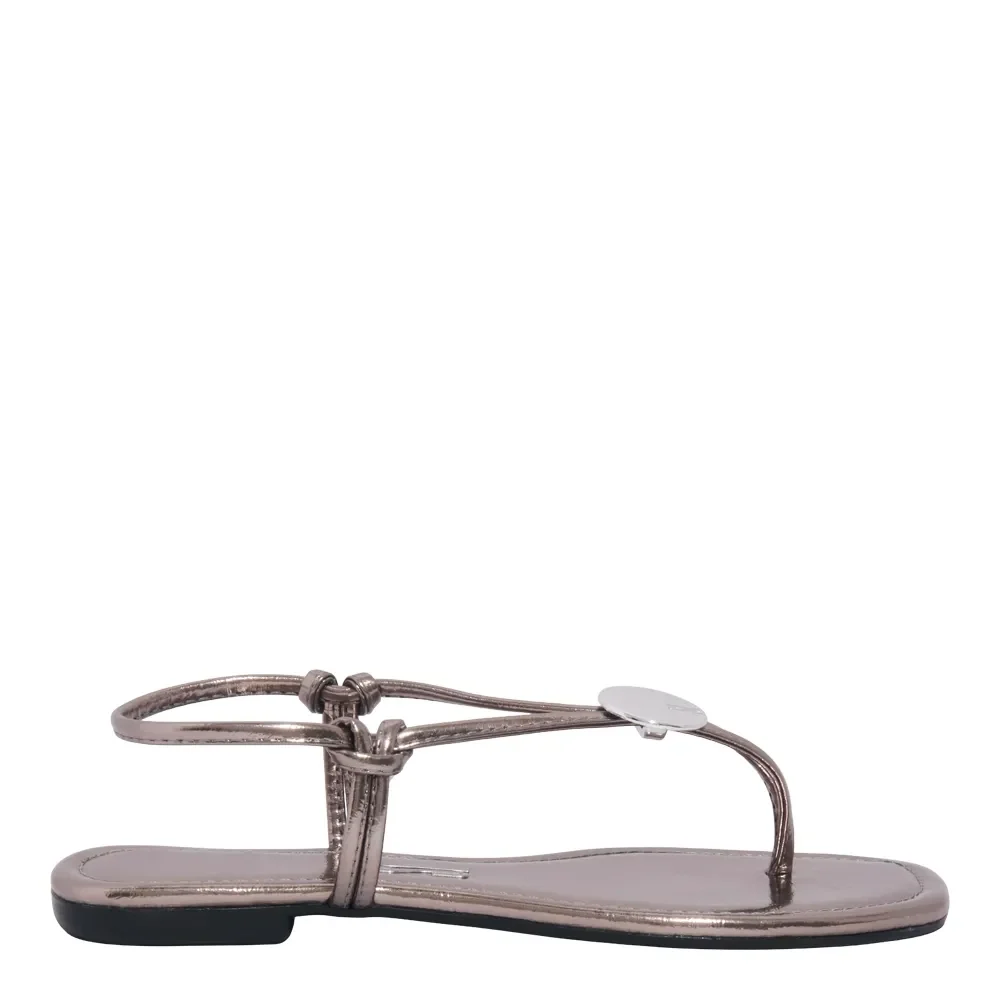 Rasteira Metalizado Reflexo Cinza Pewter Bico Quadrado - vista 1 de 4