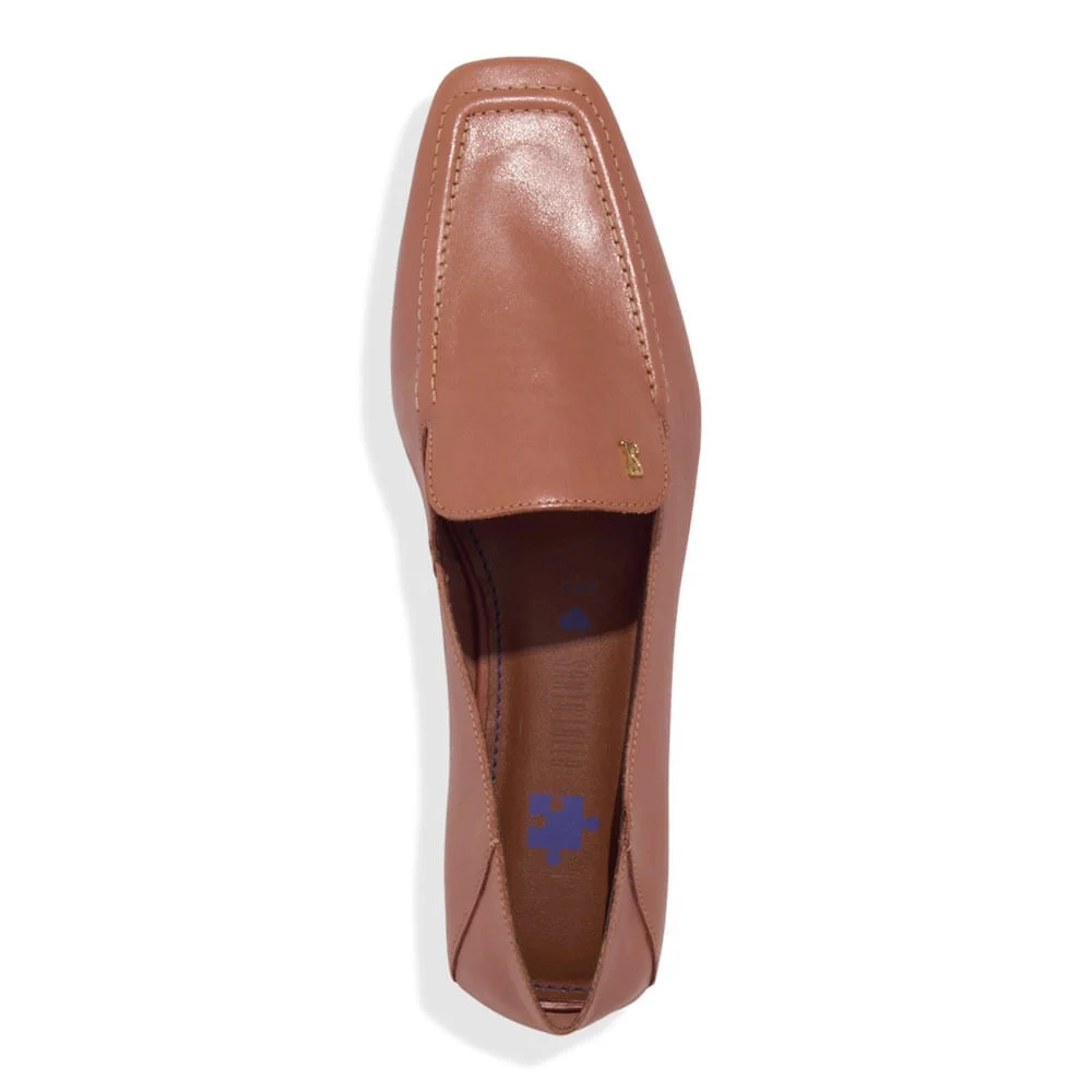 Mocassim Couro Nobre Soft Marrom Safari Bico Quadrado - vista 3 de 4