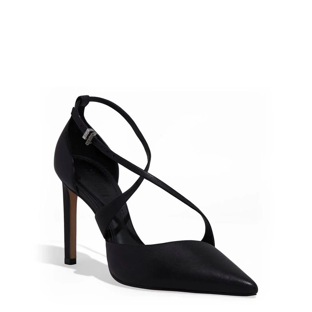 Scarpin Couro Pelica Soft Preto Bico Fino Salto Alto - vista 2 de 3