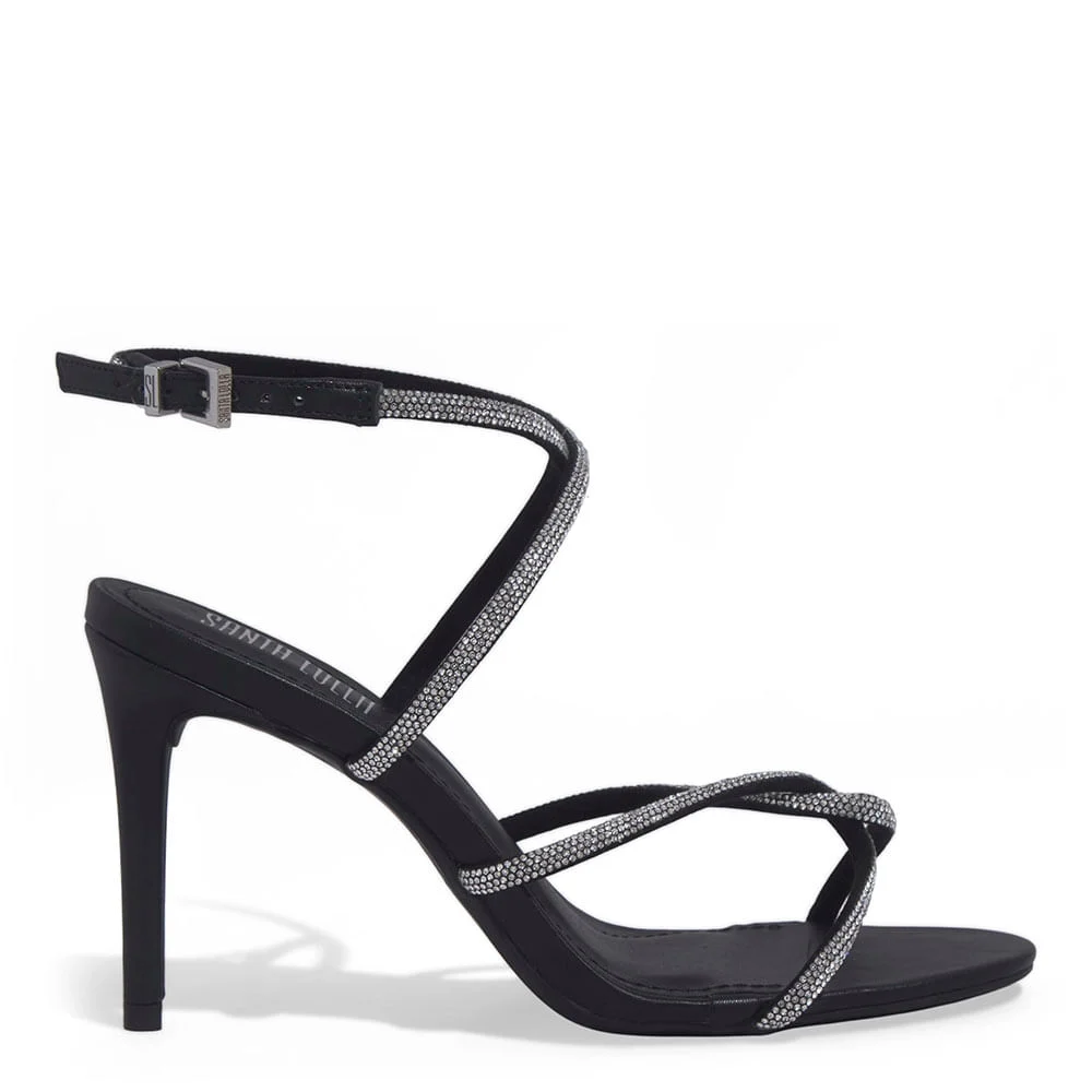 Sandália Napa Soft Strass Brilho Salto Alto Fino Preta - vista 1 de 3