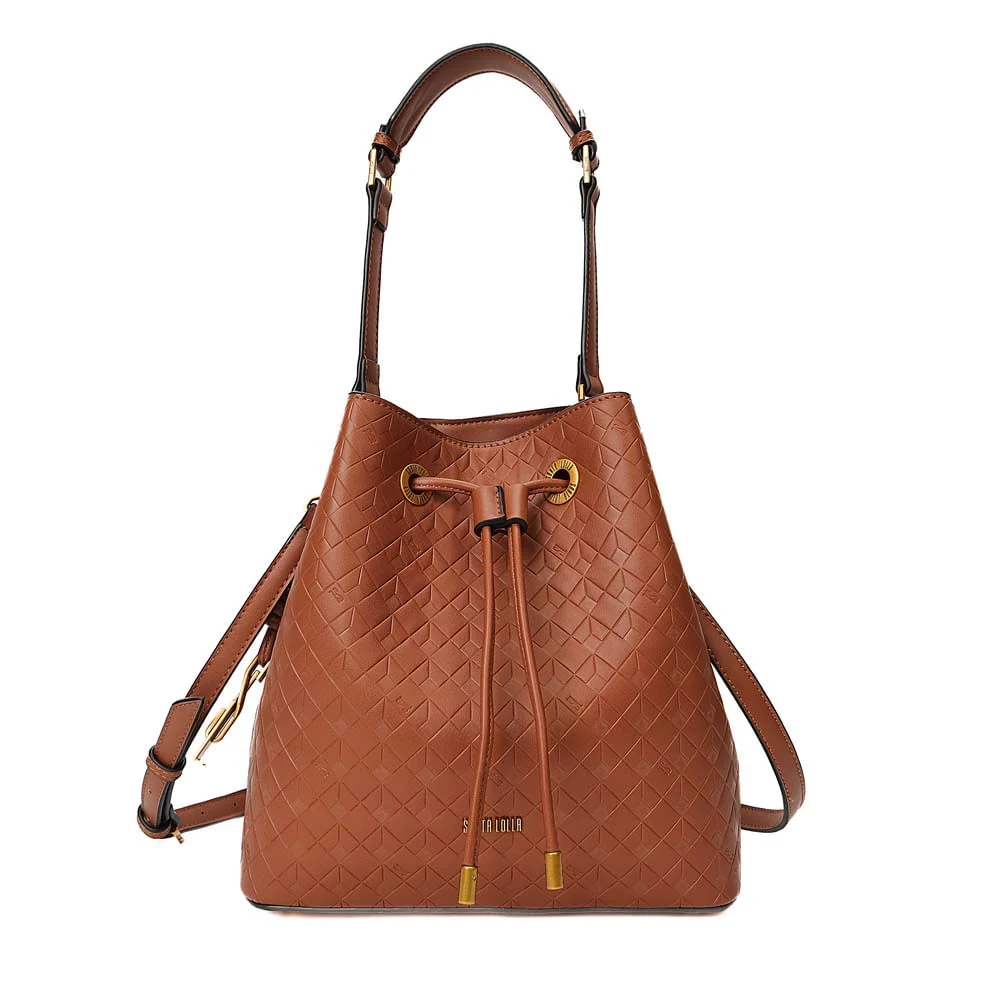 Bolsa Bucket Média Soft Cubos Caramelo Alça Dupla - vista 1 de 6