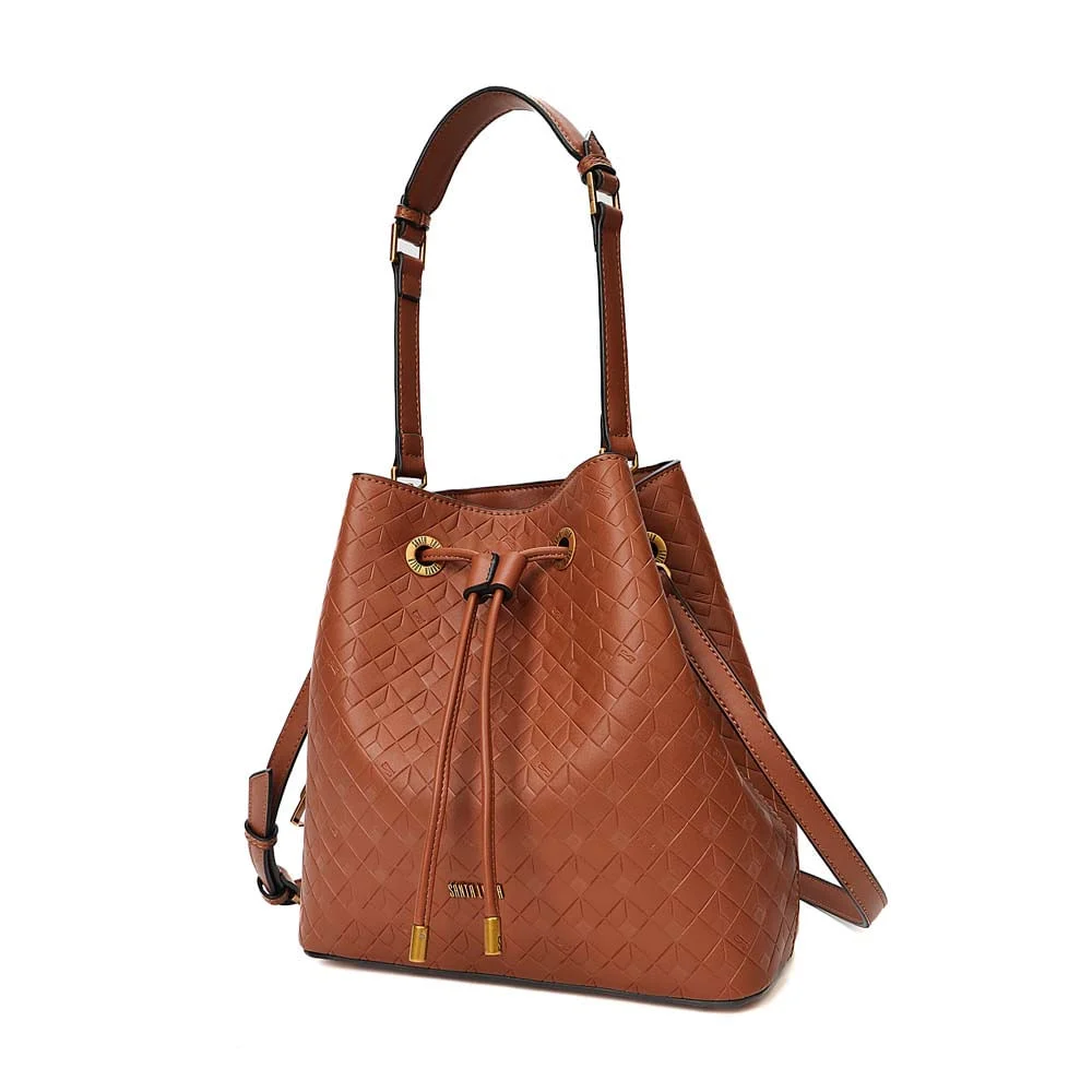Bolsa Bucket Média Soft Cubos Caramelo Alça Dupla - vista 3 de 6
